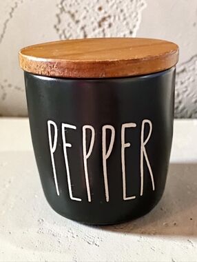 Rae Dunn "Pepper" Cellar with Wooden Lid Black Farmhouse Rustic